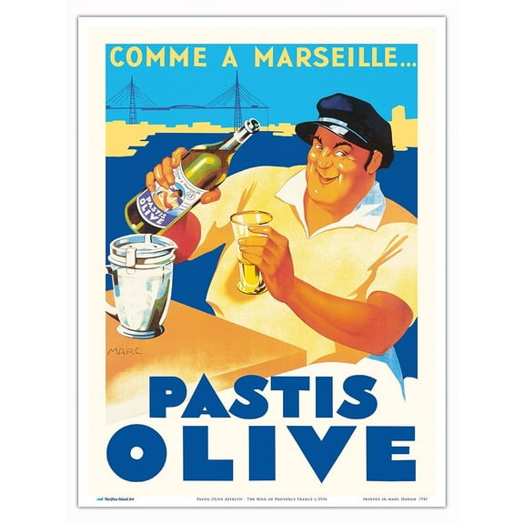 Pastis Olive Aperitif - The Milk of Provence France - Vintage French Advertising Poster by Marc c.1936 - Master Art Print (Unframed) 9in x 12in