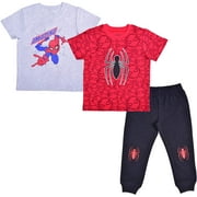 Marvel Boy's 3-Piece Amazing Spider-Man T-Shirt and Jogger Pant Set, Red/Black, Size 4T