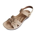thumbnail image 1 of Bmisegm Ladies Summer Retro Flower Solid Colour Buckle Thick Bottom Large Size Slope Heel Sandals Sandals Women Summer White 6.5, 1 of 8