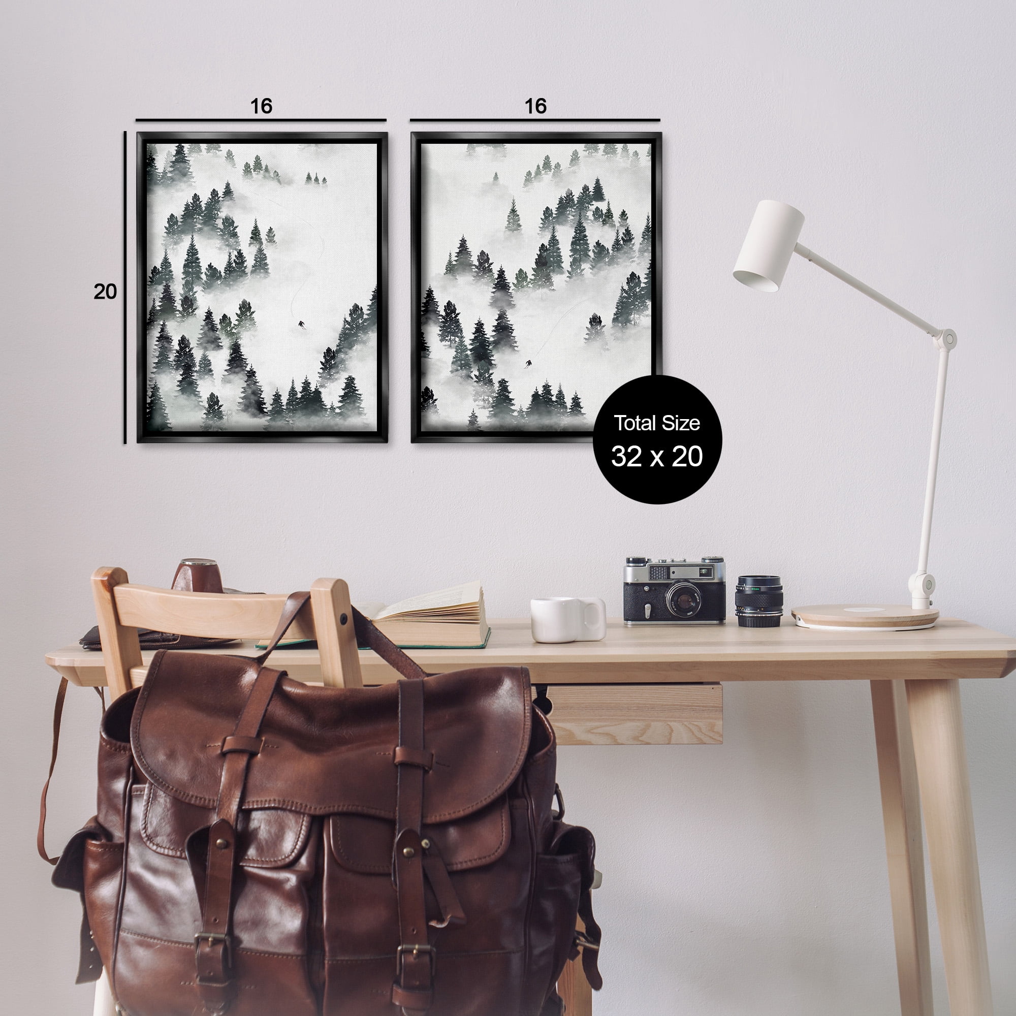 Stupell Industries Winter Ski Slopes Mountain Landscape Painting Black Floater Framed Canvas Art Print Wall Art, 17 x 21, Set of 2