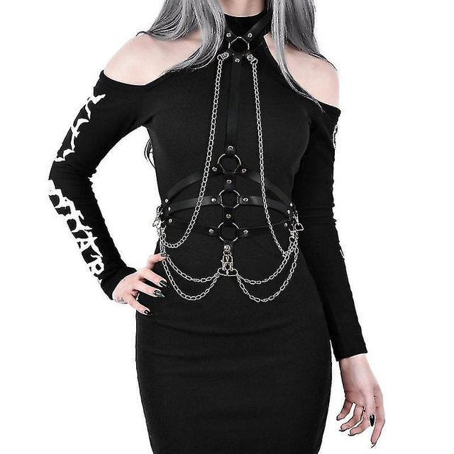 Cinturón punk para mujer, cinturón ajustable negro, cinturón en capas de cuero PU Rock para niñas, vestidos, disfraces de Halloween