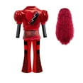 thumbnail image 6 of Kids Rise Red Costume Girls Short Sleeves Jacket Top Flared Pants Wig 4pcs Halloween Princess Dress up 5-15Y, 6 of 7