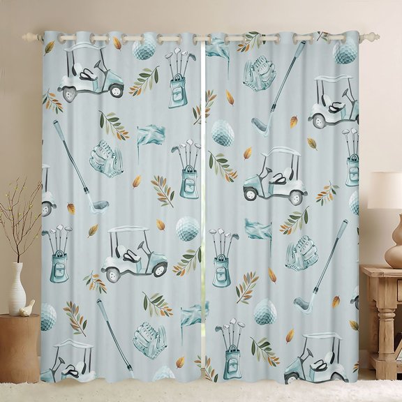 Feelyou Golf Sport Lover Curtains Pack of 2 (42x84 Each) for Teens, Plant Botanical Curtains Blackout, Kawaii Cartoon Blue Bedroom Curtains, Living Room Curtains Decor