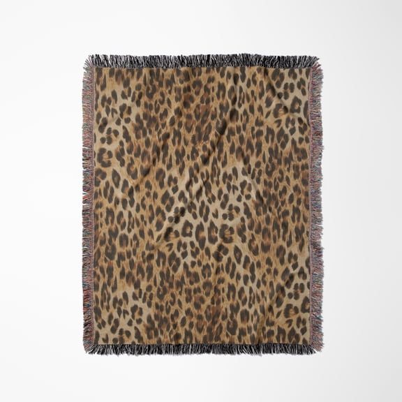 Brown, Tan, And Black Cheetah Print, Woven Blanket
