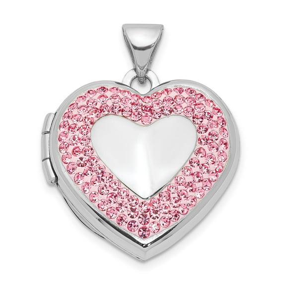 Sterling Silver Heart Locket Necklace for Women with Pink Crystal Accents, Romantic Pendant with Photo Compartment, Elegant Sentimental Jewelry for Anniversary or Valentines Day