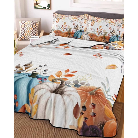 Orange Blue Fall Twin XL Size Down Alternative Comforter, Lightweight Comforter Quilt Bedding Set with Pillow Shams Thanksgiving Maple Leaf Autumn All Seasons Bed Comforter Duvet Insert 68"x98"