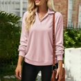 thumbnail image 5 of Sweatshirts For Women Loose Fit Women's Fashion V-Neck Standing Neck Solid Color Long Sleeve Sweatshirt Top, 5 of 6
