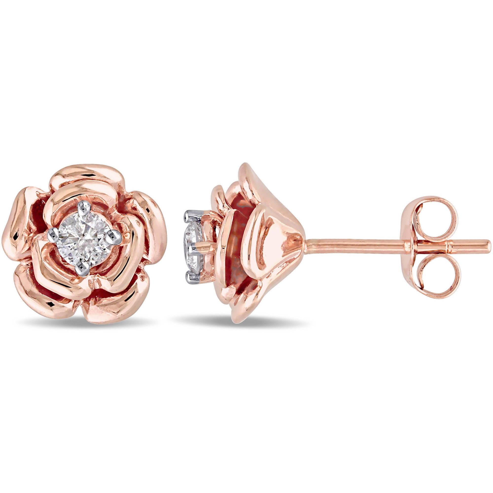 Miabella 1 5 Carat T.W. Diamond 10kt Pink Gold Flower Stud Earrings by Delmar Manufacturing LLC
