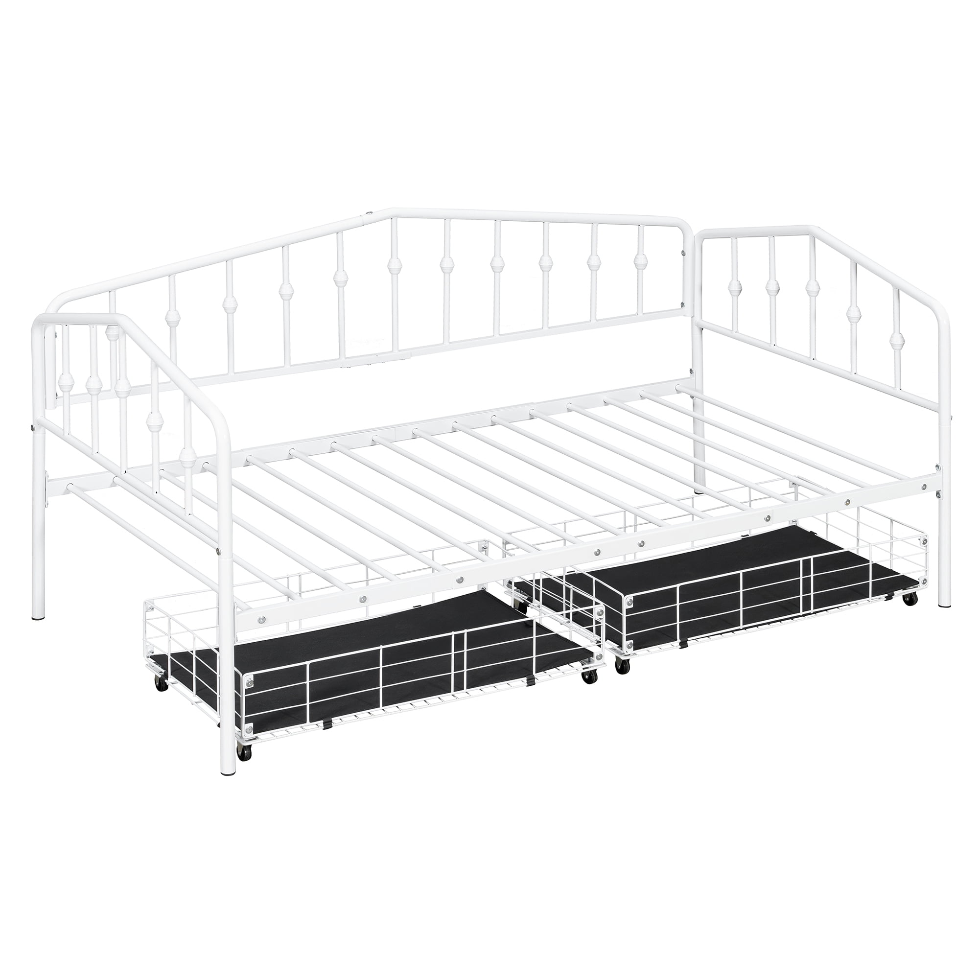 GARITIN Twin Size Metal Daybed with 2 Drawers, Storage Daybed Frame with Drawers for Bedroom Guest Room, White