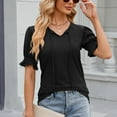thumbnail image 4 of Besolor Summer Tunic Tops for Women V Neck Tie-Up Ruffle Short Sleeve T-Shirt Casual Solid Color Going out Blouses, 4 of 8