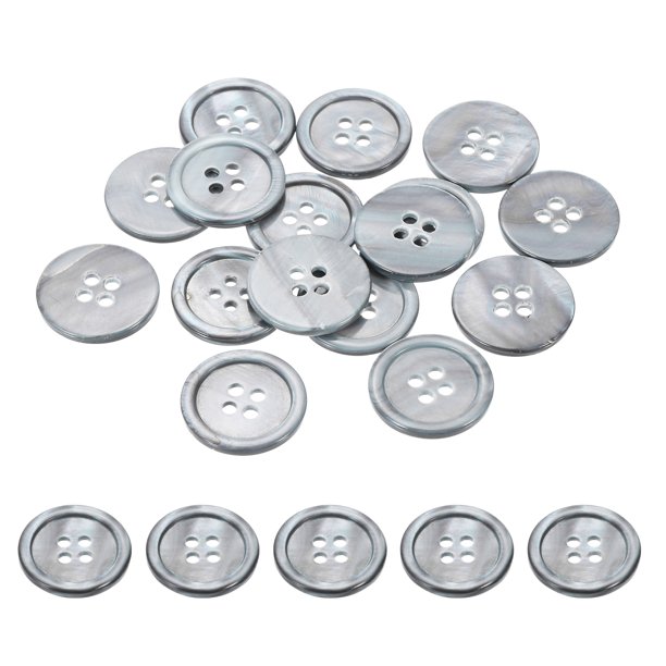 Uxcell 10 Pcs 20mm Botones de Madreperla, Botones de Concha de Perla Natural de 4 Agujeros para Coser Ropa, Abrigos, Trajes, Camisas, Decoración de Manualidades DIY, Gris