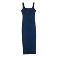 thumbnail image 5 of Autumn New Women's Fitted Back Slit Denim Long Dress-Dark Blue-XS, 5 of 5