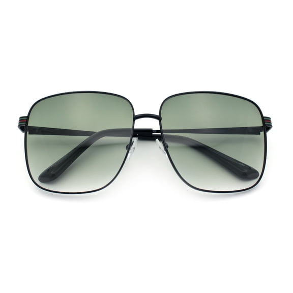 Womens Luxurious Oversized Rectangle Metal Rim Boyfriend Sunglasses Black - Green
