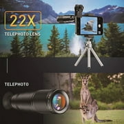 APEXEL Phone Lens Kits-22x Telephoto Lens/205°Fisheye Lens/120°Wide Angle Lens&20x Macro Lens/Tripod and Remote Shutter Works with iPhone 11 Plus X XS XR Samsung Huawei