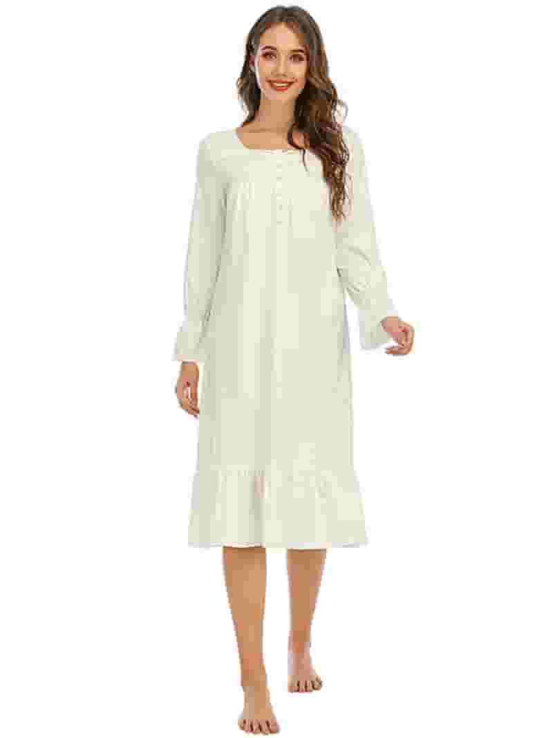 開催中セール一覧 EFINNY Mid-Length Down Button Nightgown White Women's Clothing