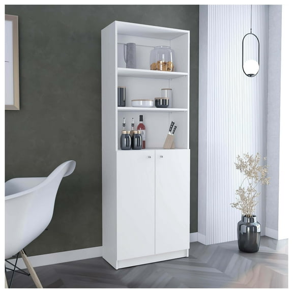 Home 2-Door Bookcase, Modern Storage Cabinet with Shelves - White Office Bookcase