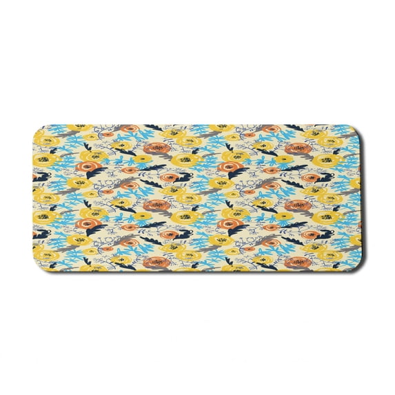 Floral Computer Mouse Pad, Repetitive Hand Drawn Like Colorful Flowers and Related Thematic Elements, Rectangle Non-Slip Rubber Mousepad X-Large, 35" x 15", Cream and Multicolor, by Ambesonne