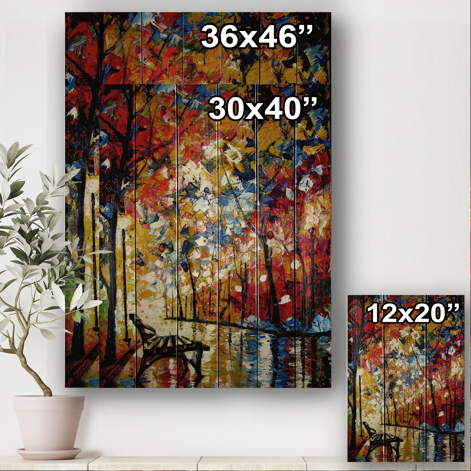 Designart 'Romantic Evening Glow Through Trees in Park III' Traditional Print on Natural Pine Wood