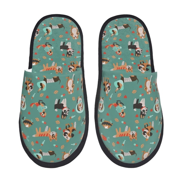 Fotbe Veterinary Clinics Pantuflas Peludas para Mujer con Estampado, Zapatillas de Peluche, Zapatos de Invierno para Casa, Uso Interior y Exterior-Medium