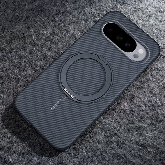 Decase for Google Pixel 10 Pro XL Case,Magnetic Shockproof Hard PC Heat-Dissipation Back Cover,Slim Matte Carbon Fiber Texture Ring Stand Cover,Black