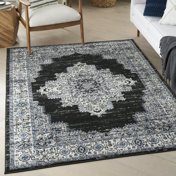 Nourison Passion Black Ivory 5'3" x 7'3" Area Rug, Traditional, Boho, Bed Room, Living Room, Dining Room, Kitchen, , Easy Cleaning, Non Shedding (5' x 7')