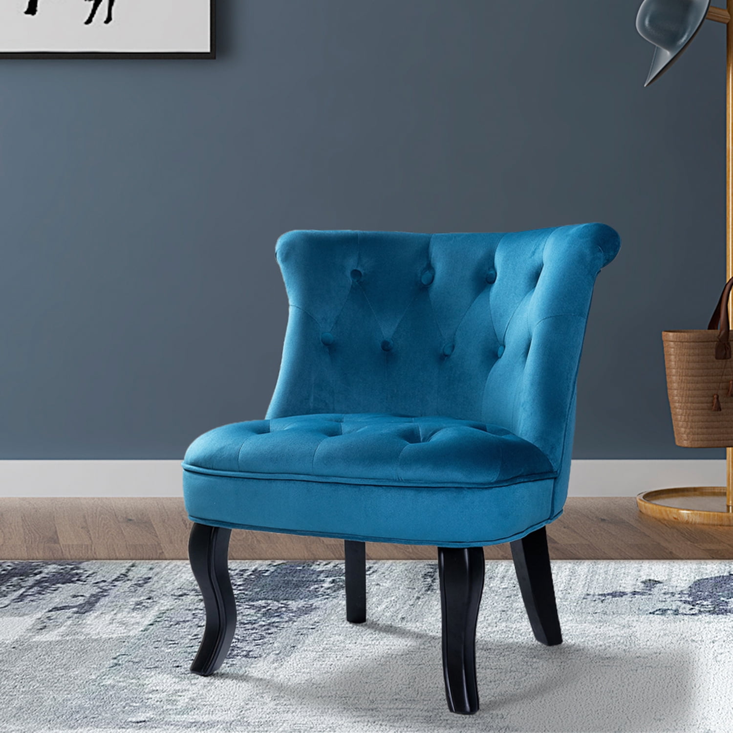 Details about   Occasional Wingback Velvet Dining Chairs Buttoned Accent Chair Padded Seat Sofa 