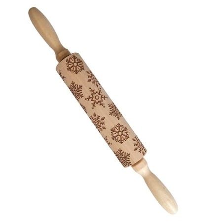 

Rolling Pin Christmas Print Carving Embossed with Wooden Handle