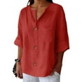 thumbnail image 6 of TODOZO Women's V-Neck Cotton Linen Shirt Top 3/4 Roll-Up Sleeve Summer Casual Loose Solid Blouses Tunic Tops with Button Linen Tops for Women Loose Fit Gauze Shirts Lightweight Three Quarter Blouses, 6 of 6