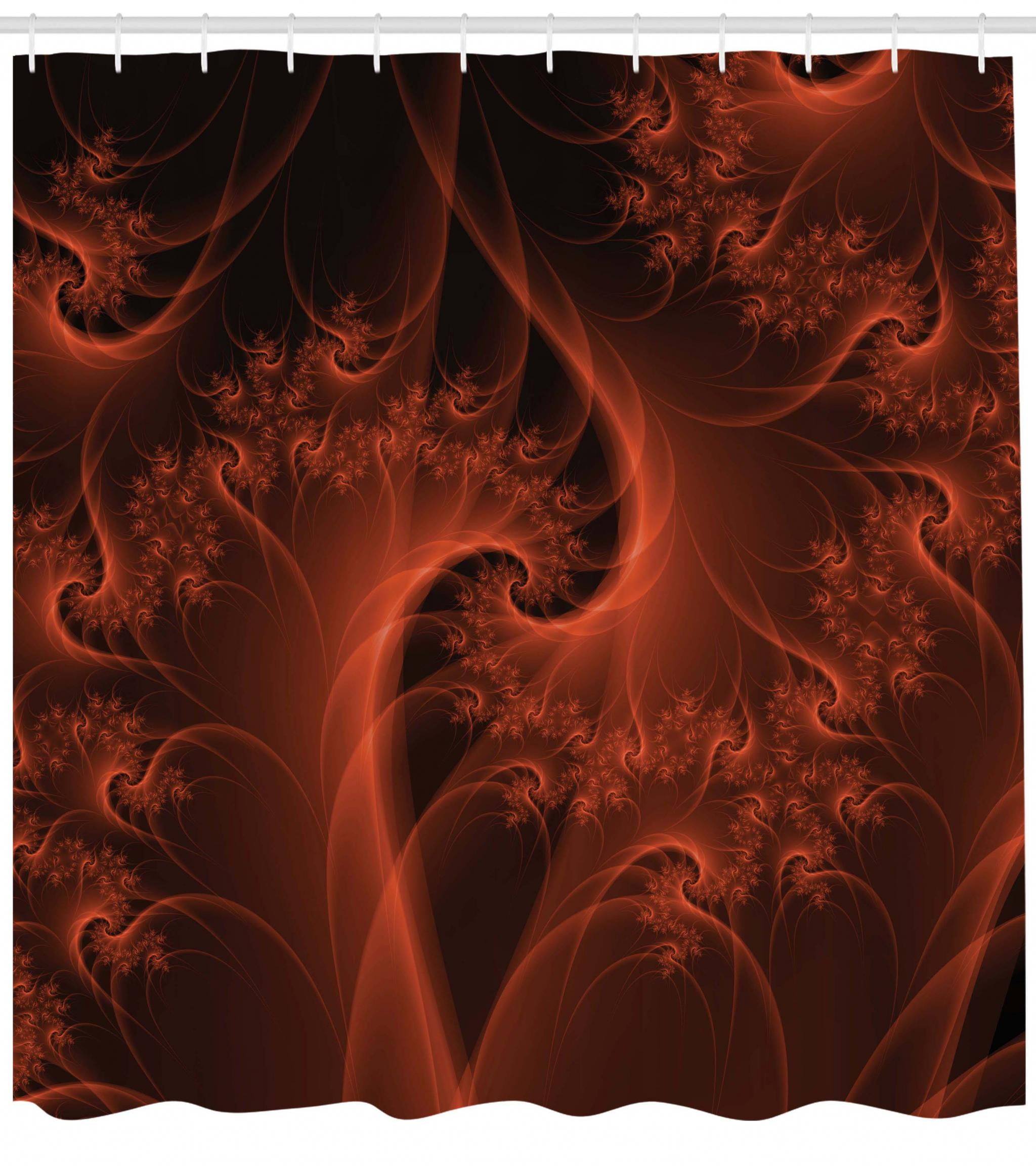 Burnt Orange Shower Curtain Digital Fractal Image With Swirling Turning Moving Fl Lines Modern Graphic Fabric Bathroom Set Hooks