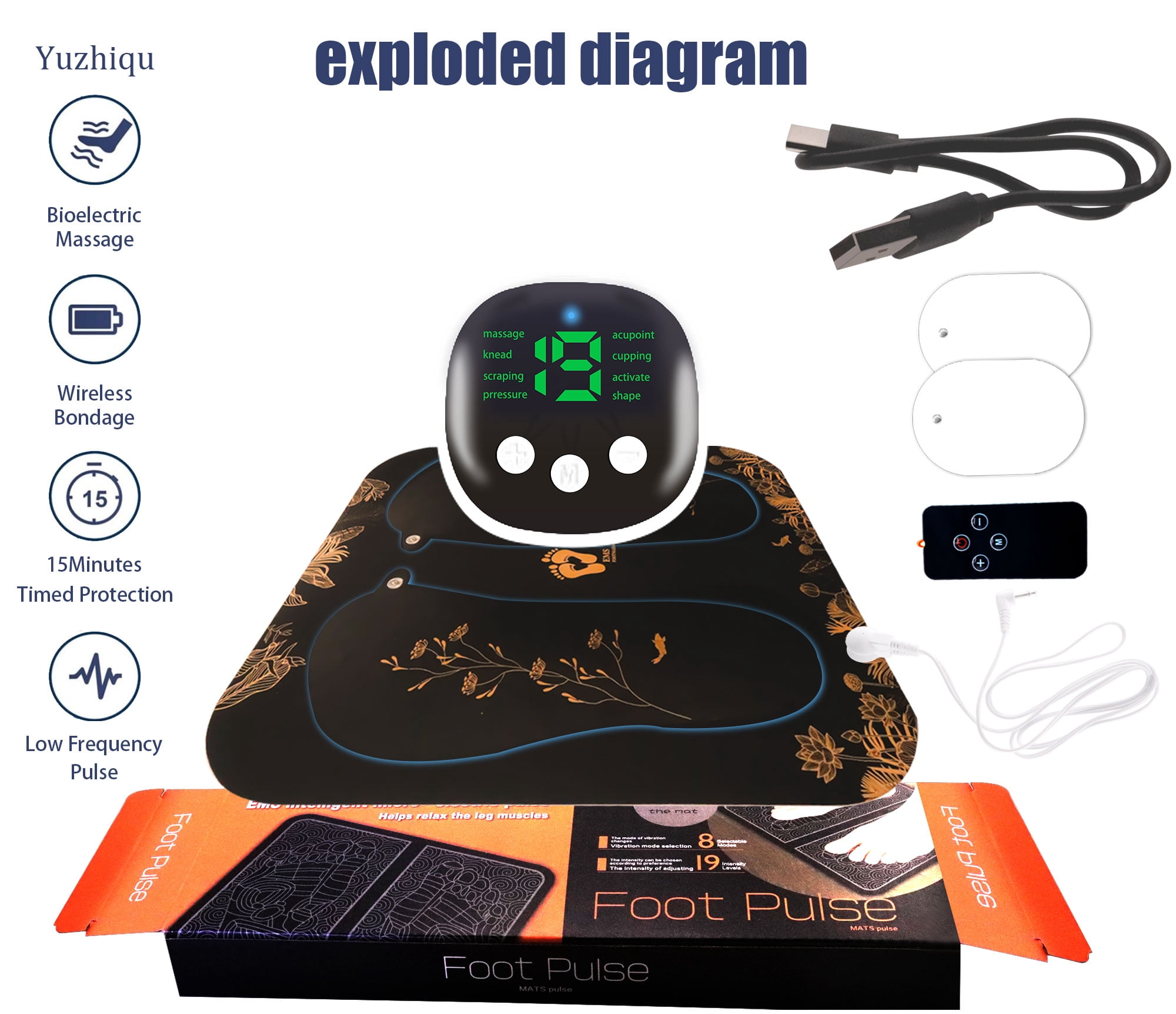 EMS Foot Massager Neuropathy Mat - Electric Feet Massage Machine: Pulse Acupoints Bioelectric Plantar Fasciitis Massage for Pain Relief & Circulation