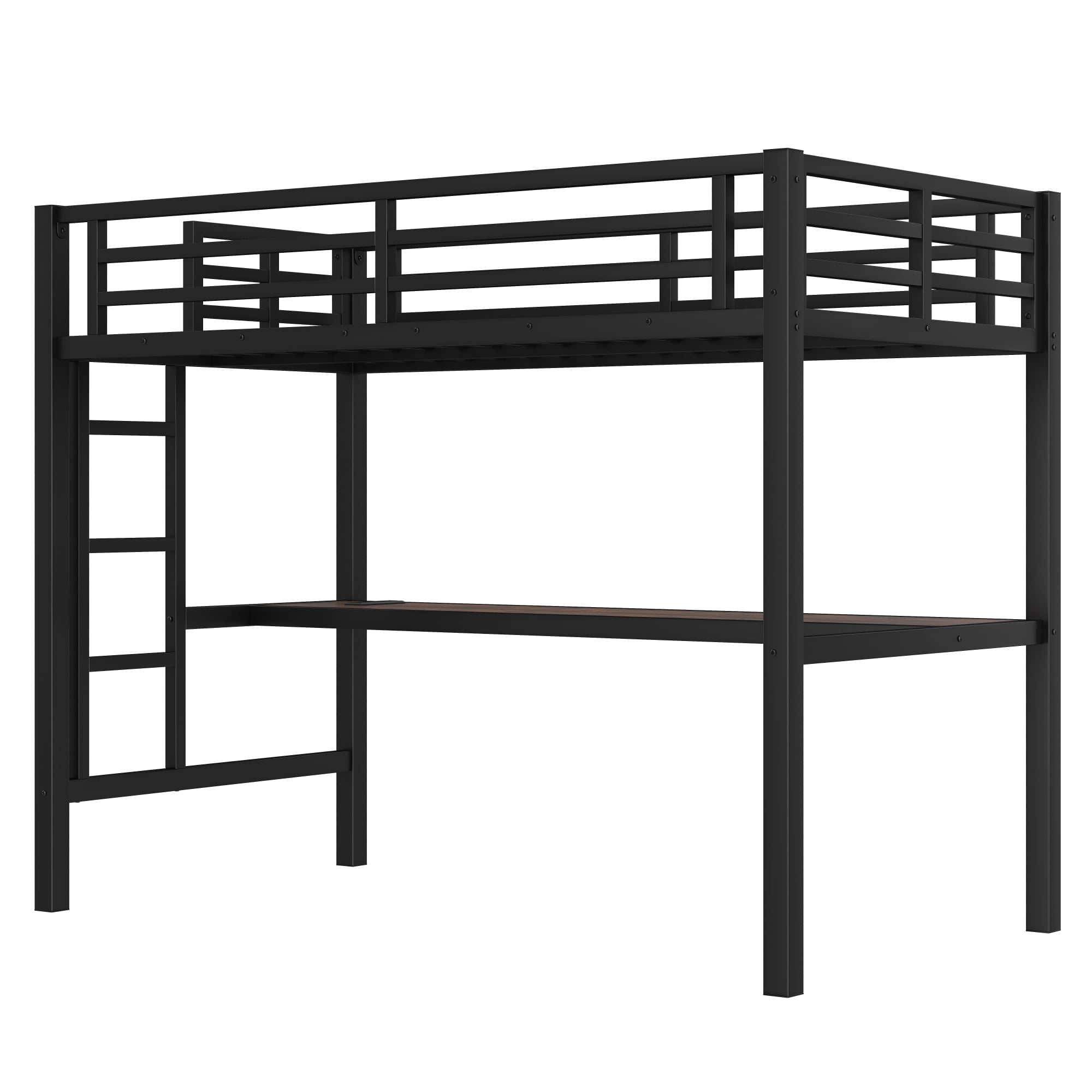 Leumius Twin Size Loft Bed,Metal Bed Frame with Power Outlet and LED Lighted,Space-Saving, Noise Reduced, Black