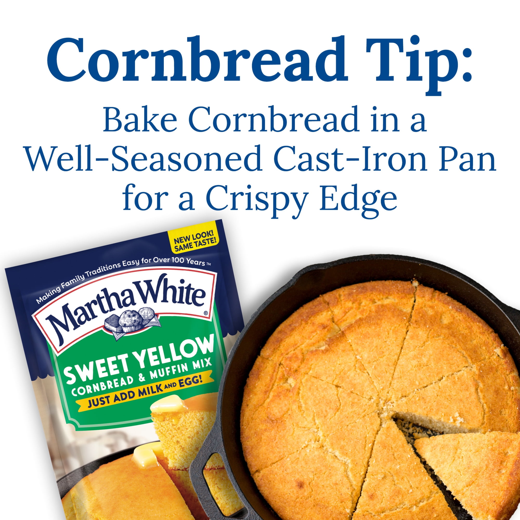 (4 pack) Martha White Sweet Yellow Cornbread Mix, 7 oz Pouch