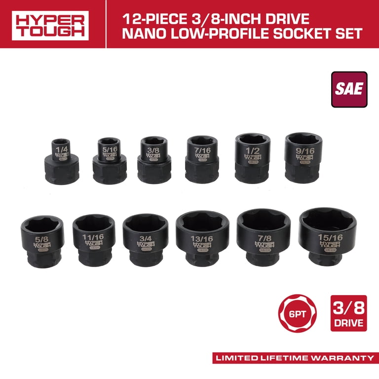 Hyper Tough 3/8-Inch Drive Nano Low-Profile Socket Set, SAE, 12