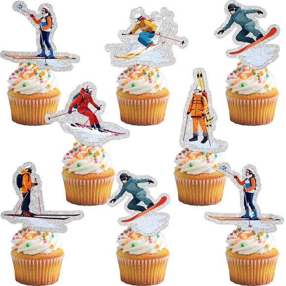 Cupcake Toppers Vorceary Ski con purpurina, 24 unidades