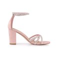 thumbnail image 3 of BLISSFUL STEP Women's Shoes Rhinestone Crisscross Strappy Block Heel Faux Suede Ankle Buckle Sandals Pink 10, 3 of 7