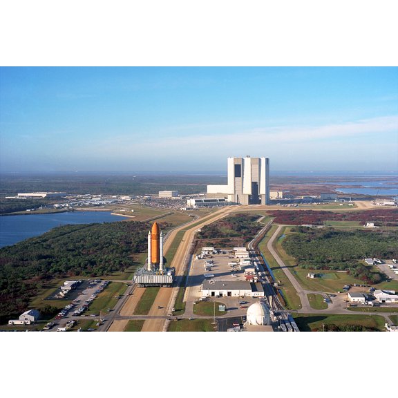 24x36 gallery poster, Space Shuttle Atlantis is moved to Pad 39A, Kennedy Space Center, for the 1990 launch of STS-36