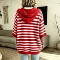 thumbnail image 5 of Pullover Sweaters for Women Oversized Knit Hooded Sweaters Fall Clothes for Women 3/4 Batwing Sleeve Striped Trendy Lightweight Casual Drawstring Sweater Pullover Red L, 5 of 7