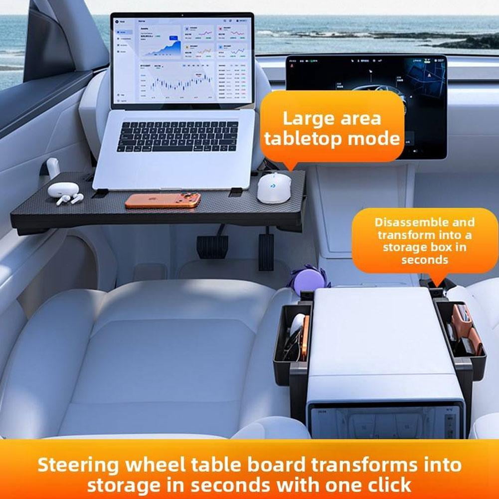 2-in-1 Car Steering Wheel Desk Tray & Car Seat Filler Organizer, Cars Food Tray, Carbon For Laptop, Desk Foldable Cars