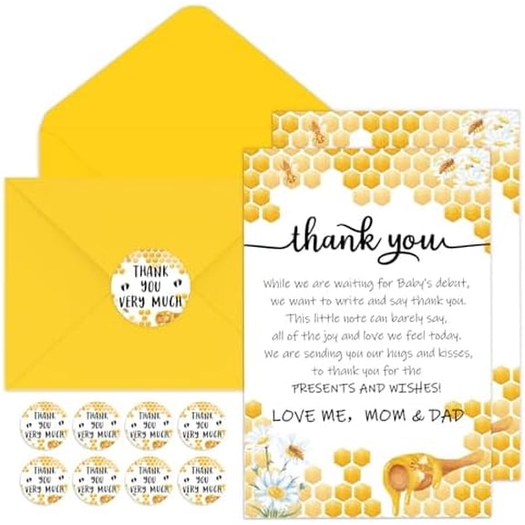 50 Sets Baby Shower Thank You Cards with Envelopes and Sticker 50 Baby Shower Appreciation Greeting Cards Gratitude Gift for Guest(Bee)