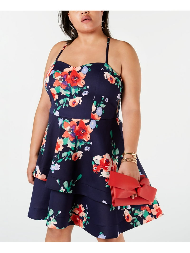 SEQUIN HEARTS Womens Black Ruffled Floral Spaghetti Strap Square Neck Knee Length Party Fit + Flare Dress 18 - Walmart.com SEQUIN HEARTS Womens Black Ruffled Floral Spaghetti Strap Square Neck Knee Length Party Fit + Flare Dress 18 - Walmart.com