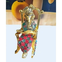 Chair Ganesha ji Reading Book with Stone Work,Ganesha Metal Statue,Ganpati Murti Idol for Pooja & Home,Office Décor Ganesh idol for Car Dashboard Religious Showpiece for Decoration & Gifting Article