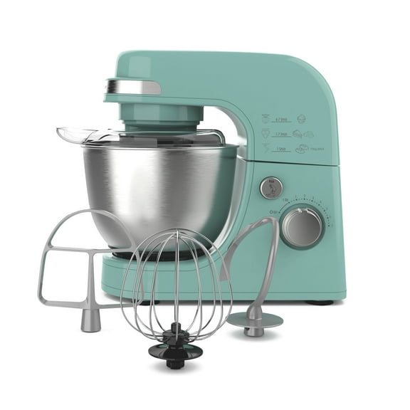 Hamilton Beach 4 Quart Stand Mixer for Kitchen, 7 Speeds, Tilt-Head, Dough Hook, Whisk & Flat Beater, Aqua