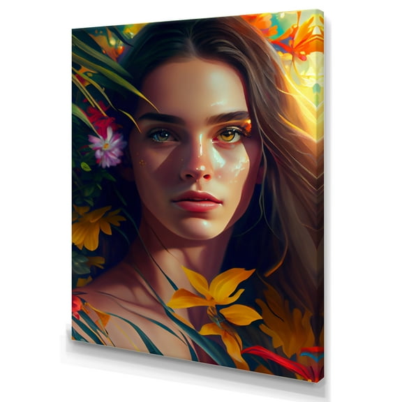 Designart Colorful Tropical Woman Portrait III Canvas Wall Art