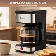 15-Cup Drip Coffee Maker, Home/Office Coffee Brewing Machine with Removable Filter, Glass Carafe and Heated Base, Black & Stainless Steel
