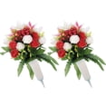 thumbnail image 2 of Artificial Cemetery Flowers with Vase, Set of 2 Rose Lily Bouquet Graveyard Memorial Flowers, Fade-Resistant All-Weather Grave Flowers for Cemetery Headstones Decoration, 2 of 5