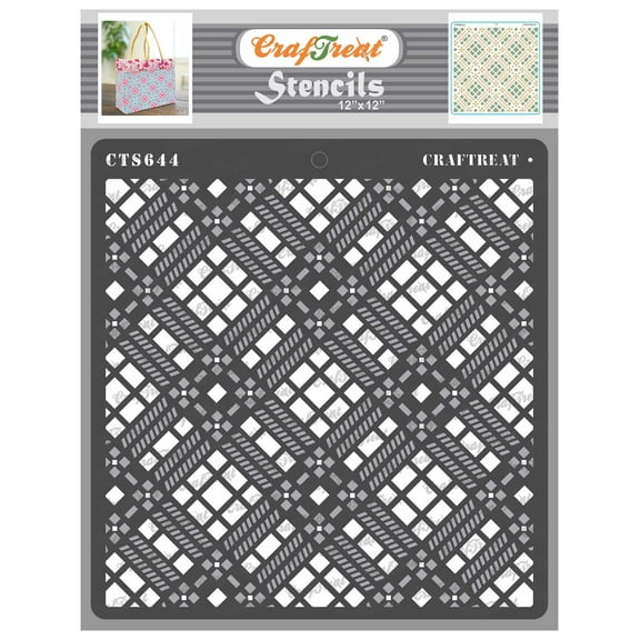 CrafTreat 2 Step Plaid IV Stencil for Painting - 2 Pcs - 12"x12" Each
