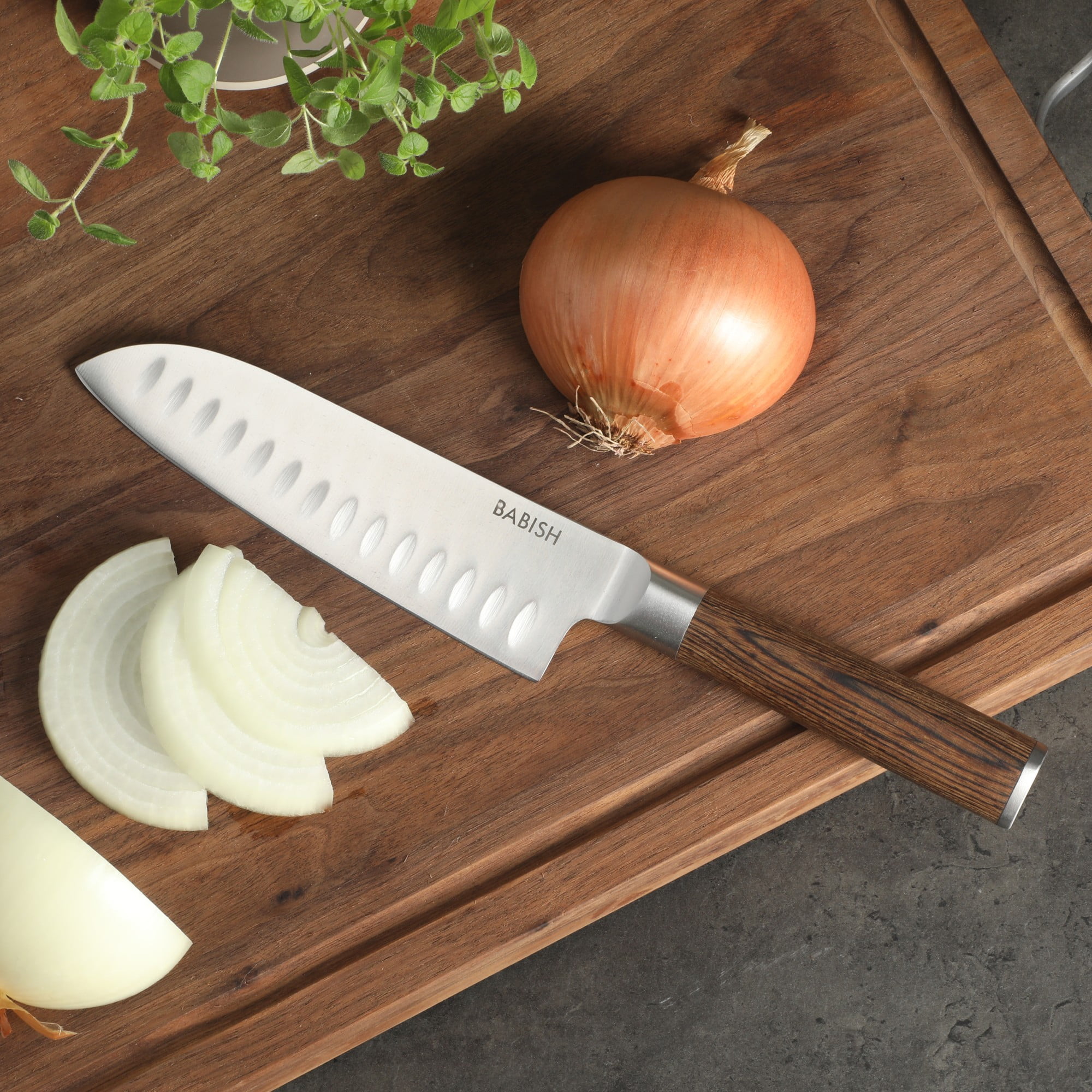 Babish 6.5-Inch Santoku Knife – High-Carbon 1.4116 German Steel Kitchen Knife with Dark Pakka Wood Handle, Full-Tang Razor Sharp Blade for Chopping, Slicing, Dicing & Precision Prep