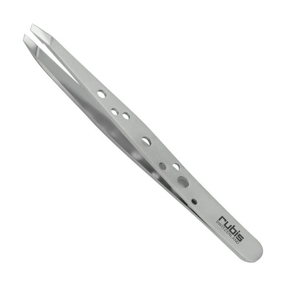 Rubis Motif Trou Classique Pinces Inclinées en Acier Inoxydable pour Épilation Précise des Sourcils et des Cheveux, la Collection Élégance, 1K111, Argent, Rubis Suisse Fabriqué en Suisse