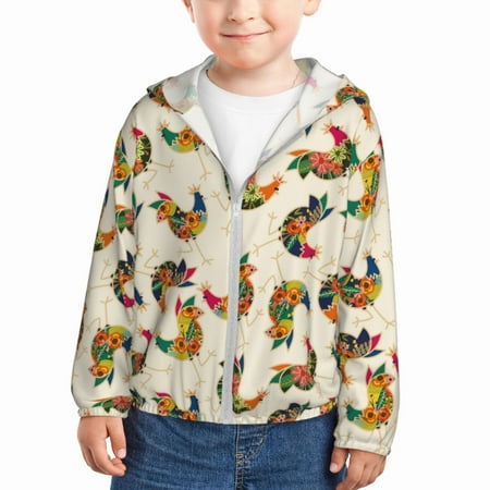 

Gaeub Boho Chicken Print Athletic Sun Protection Hoodie for Kids Long Sleeve Outdoor UV Shirt Running Fishing Top for Boys Girls-5 Years