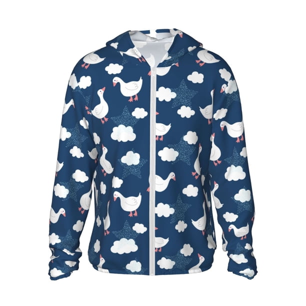 Fotbe Cute Goose On Blue Sky Chaqueta con Protección Solar UPF 50+ para Hombre y Mujer, Camisa con Capucha y Bolsillos-3X-Large